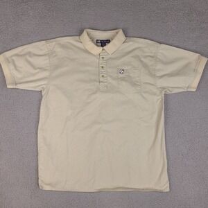 Vintage Big Dogs‎ Polo Shirt Mens XL Beige Chambray Short Sleeve Cotton